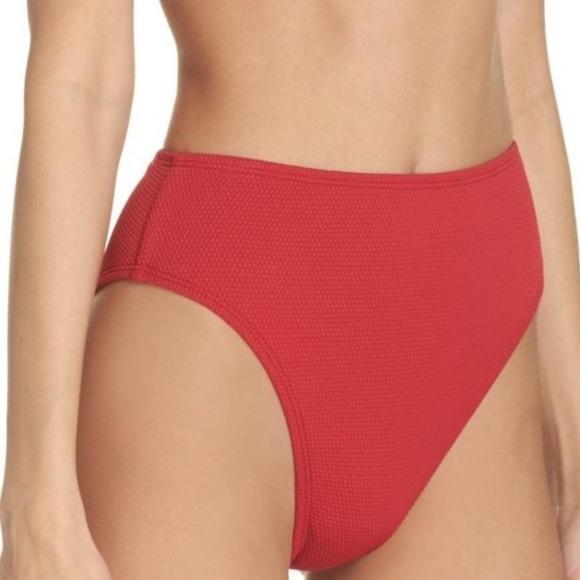 NWOT Leith Solid Red Textured XL High-Waisted Cheeky Bikini Swim Bottoms #97280