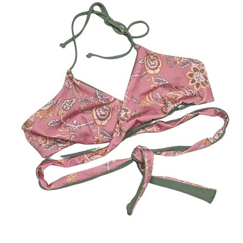 NWT Leith Pink Floral Reversible XS Halter Wrap Bikini Swim Top #97310