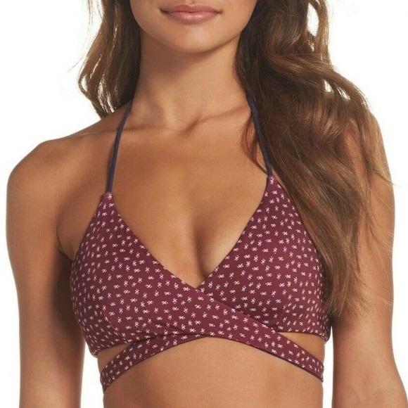 NWOT Leith Maroon X's Reversible L Halter Wrap Bikini Swim Top #97314