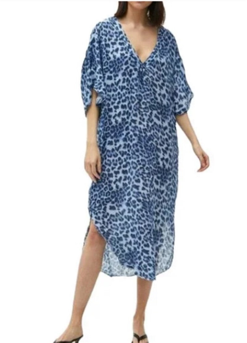 NWOT Michael Stars SM Journey Kaftan Caftan Midi Dress Gauzy Leopard 97344