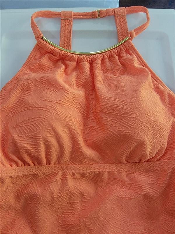 NWT Alex Marie M Hi Neck Halter Tankini Swim Top Orange #97420