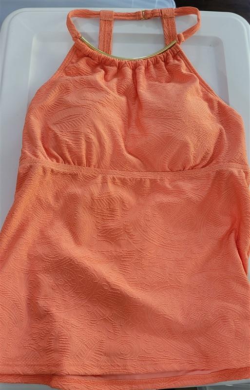 NWT Alex Marie M Hi Neck Halter Tankini Swim Top Orange #97420