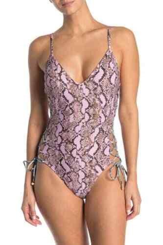 Rachel Roy M PYTHON PINK Printed Side-Laced 1PC Swimsuit 97573