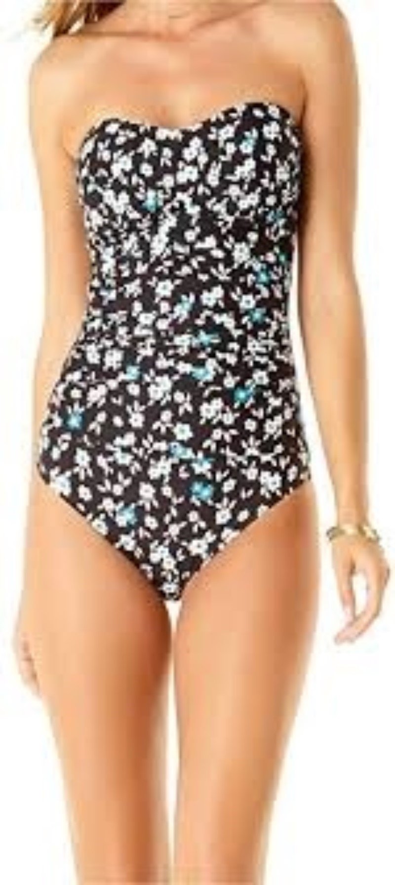 NWT Anne Cole 6 Twist Front Shirred One Piece Swimsuit Black Floral #97595