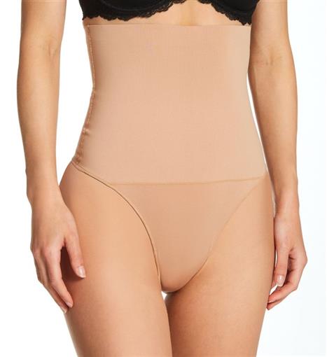 NEW Maidenform XL Tame Your Tummy High Waist Lace Thong Beige DMS707 #97678