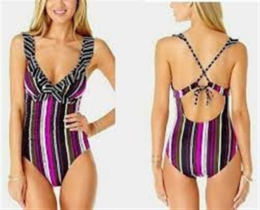 NWT Anne Cole 12 Sketchbook Shoulder Flounce 1pc Swimsuit Stripe 97709