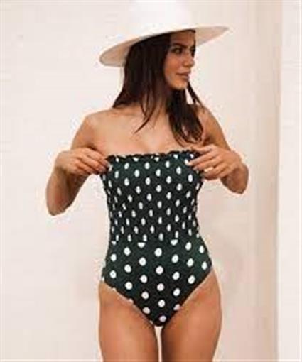 NWT Peony Anthropologie 2 Polka Dot Green Strapless Smocked 1pc Swimsuit 97779