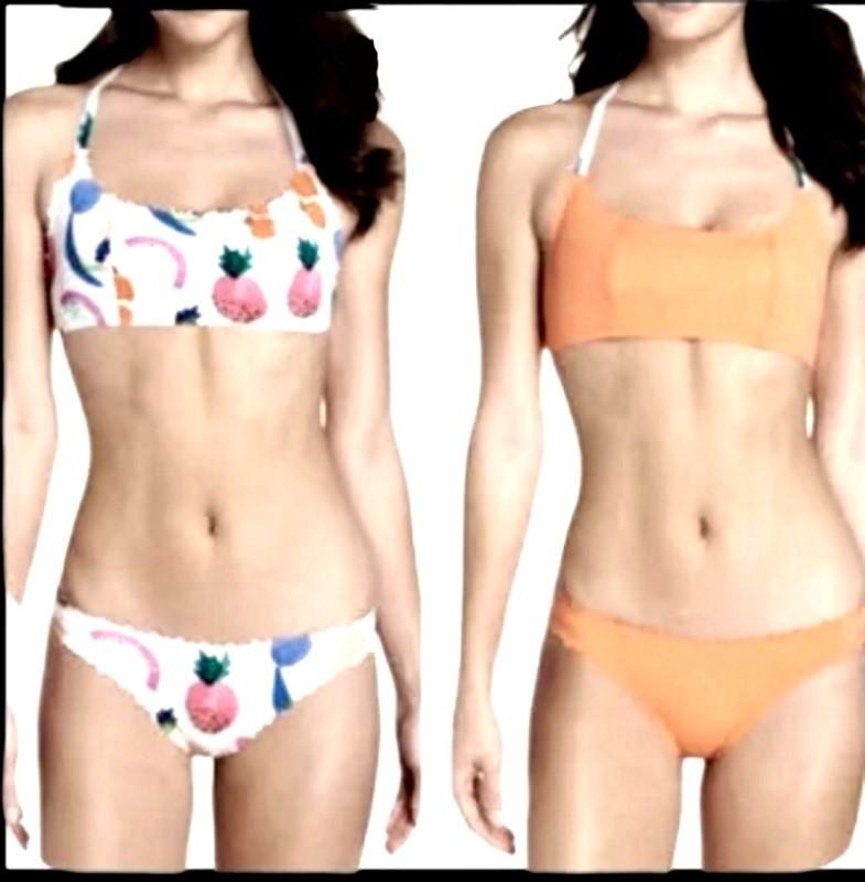 NWT Pilyq S/M Fruit Scoop Neck Halter Cheeky Bikini Swim Set #97805