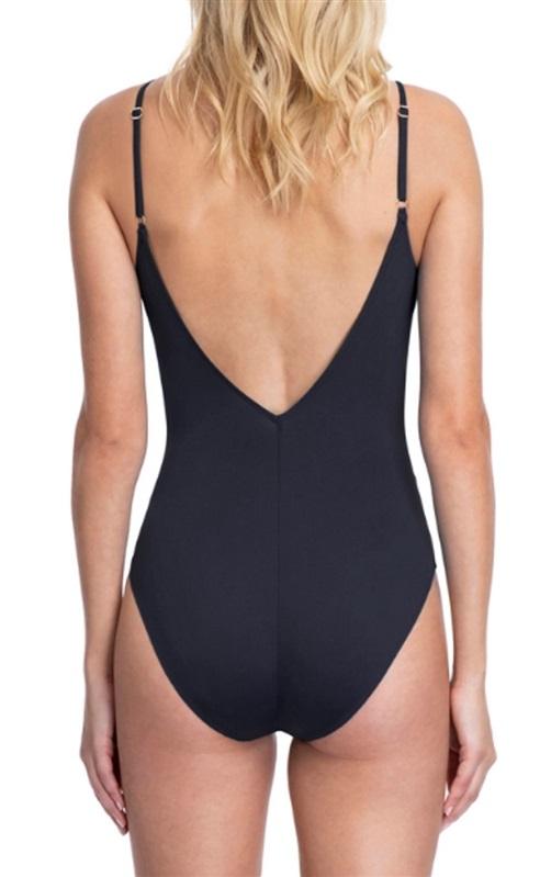 NWT Gottex 10 Bardot Black V-Neck One Piece Swimsuit Black 97908