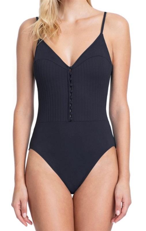 NWT Gottex 10 Bardot Black V-Neck One Piece Swimsuit Black 97908