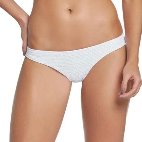 NWT PIlyq Monroe M White Ruched Textured Cheeky Bikini Swim Bottom #97915