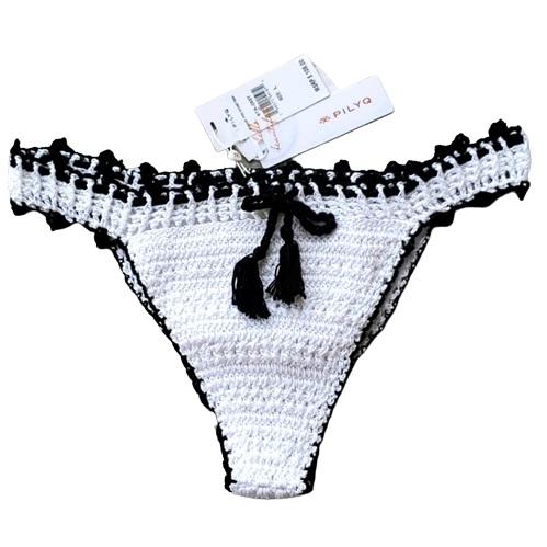 NWOT Pilyq Stardust L White Crochet Cheeky Bikini Swim Bottoms #97916