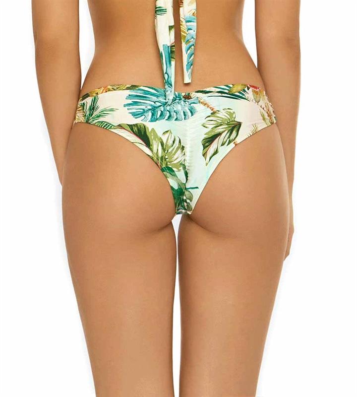 NWT Pilyq Tulum L Palm Cheeky Reversible Ruched Bikini Swim Bottoms #97952