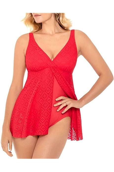 NWT Swim Solutions Crochet Flyaway Tummy 1PC Swimsuit Red 97958