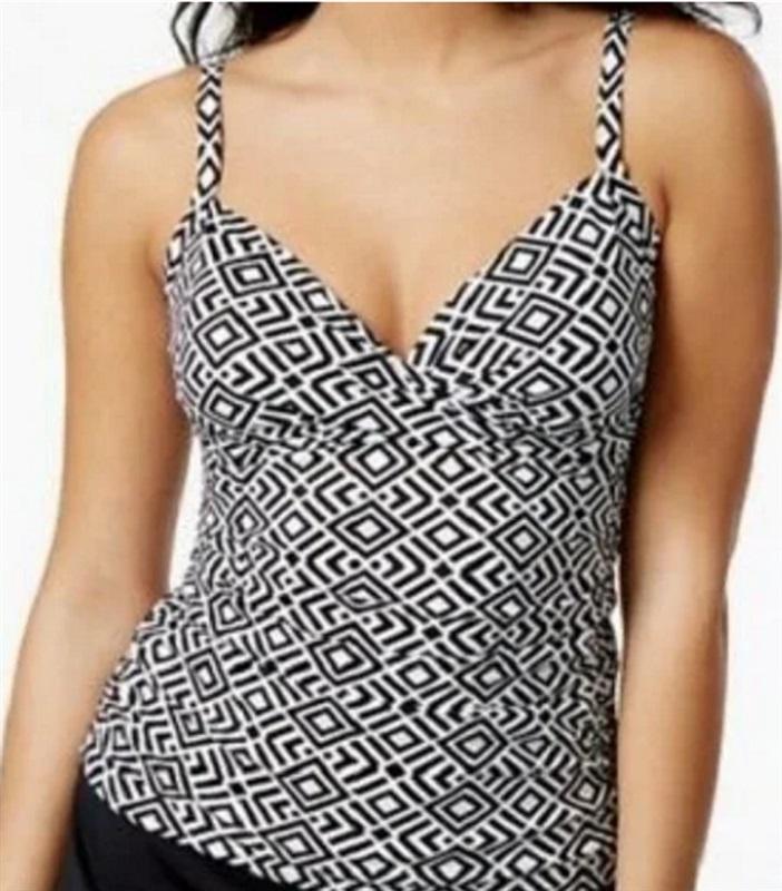 NWT Swim Solutions 10 Black White Diamonds Tankini Top Twister Bra 97962