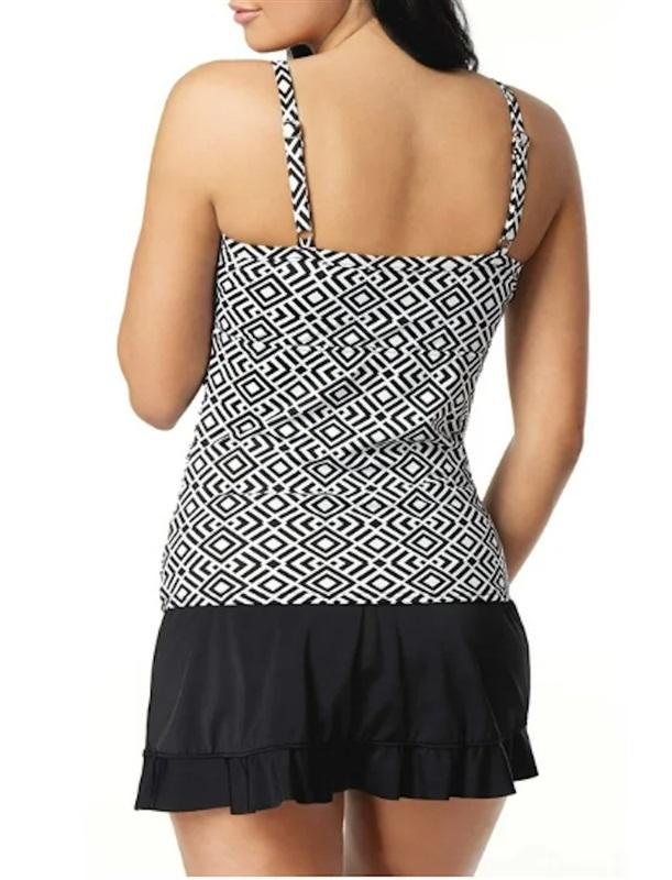 NWT Swim Solutions 10 Black White Diamonds Tankini Top Twister Bra 97962