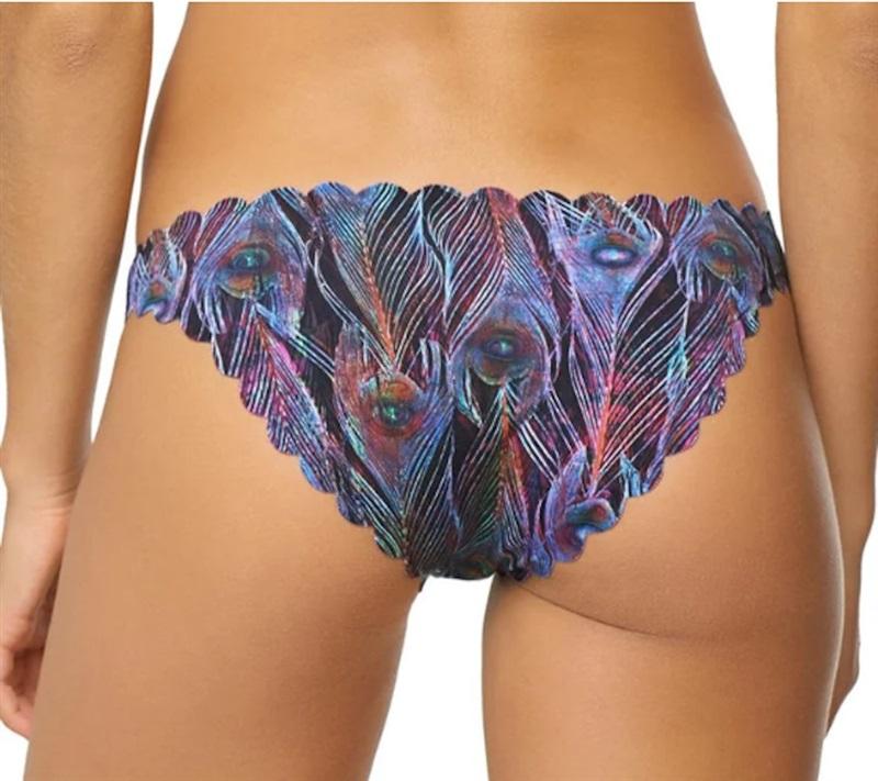 NWT Pilyq Plume M Reversible Peacock Print Bikini Swim Bottoms #97995