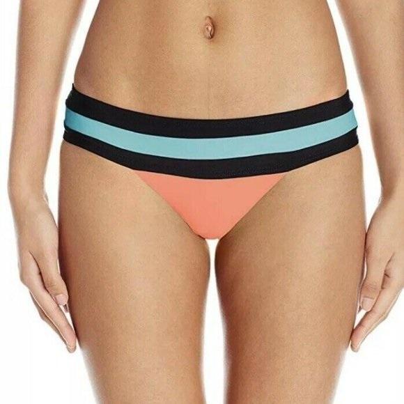 NWT PIlyq Coral M Banded Color Block Cheeky Bikini Swim Bottoms #98037