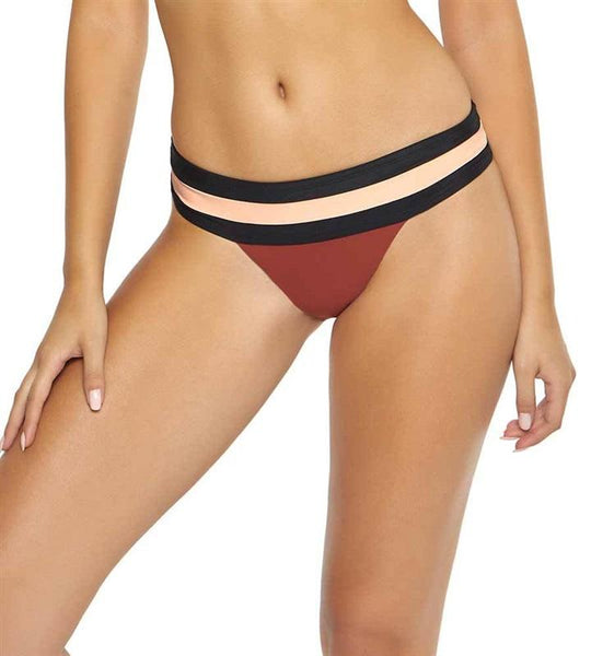NWOT PIlyq Maroon M Banded Color Block Cheeky Bikini Swim Bottoms #98061