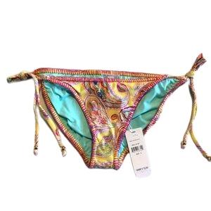 NWOT Pilyq Yellow Paisley S Cheeky Side-Tie Stitch Bikini Swim Bottom #98122