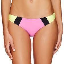 NWT PIlyq Sunburst S Neon Color Block Ruched Cheeky Bikini Swim Bottoms #98124