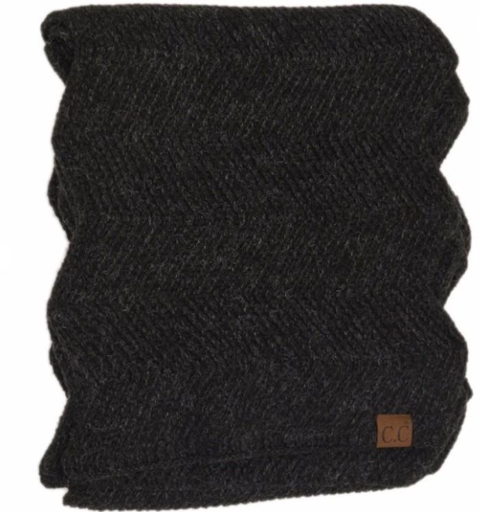 New C.C Beanie Chevron Knit Scarf 86x11 SF9000 Charcoal Black #98133