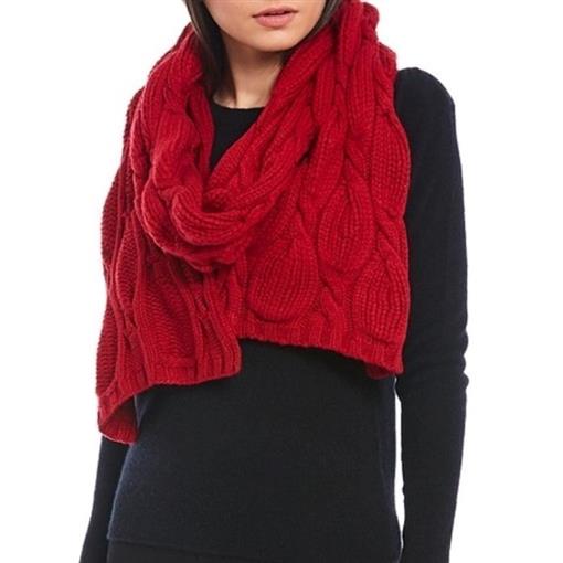 NEW Badgley Mischka Hourglass Cable Knit Cashmere Blend Scarf 60x14 Red #98139