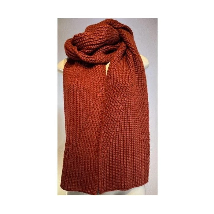 New Rebecca Minkoff Traveling Rib Knit Scarf 74x9 Brick Red Orange #98174