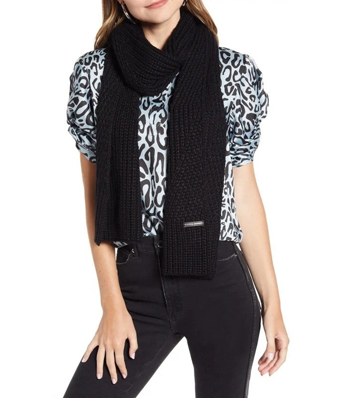 New Rebecca Minkoff Traveling Rib Knit Scarf 74x9 Black #98175