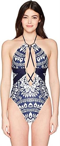 NWT Trina Turk Indochina SZ 10 Open Chest Halter One-Piece Swimsuit #93221