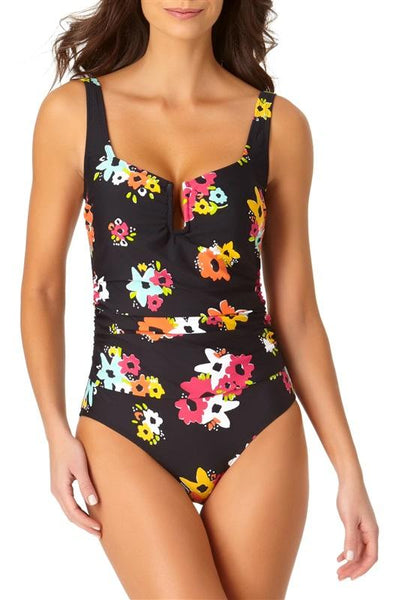 NWT Anne Cole Island Bloom SZ 16 U-Wire Halter One-Piece Swimsuit #98222