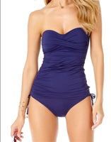 NWT Anne Cole Live In Color M Navy Strapless Bandeau Tankini Swim Top #98259