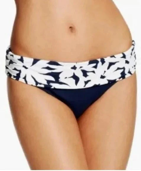 NWOT Anne Cole Navy Hawaiian M Floral Foldover Cheeky Bikini Swim Bottom #98260