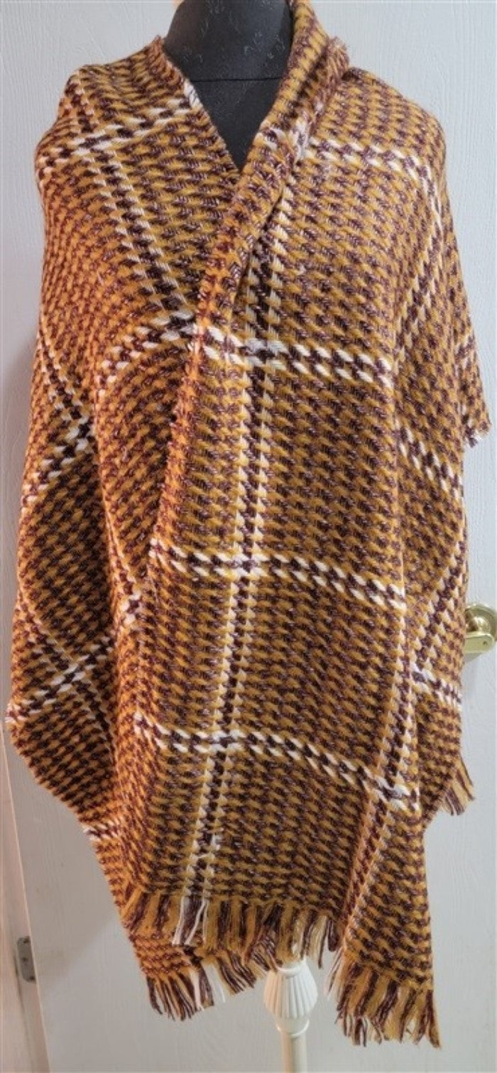 New Fraas Houndstooth Blanket Scarf Wrap Burgundy Gold White #98282