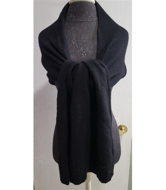 New Fraas Moss Stitch Knit Rectangle Scarf Wrap Black 100% Cashmere #98285