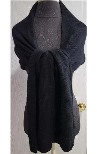 New Fraas Moss Stitch Knit Rectangle Scarf Wrap Black 100% Cashmere #98285