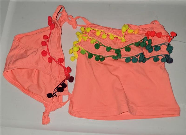 NWT PIlyq 2 Girls Orange Pom Pom Bikini Top & Bottom 98338