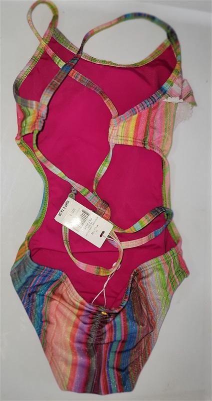 NWT Pilyq 2 Girls Retro Stripe Laser Cut Out 1PC Swimsuit 98342