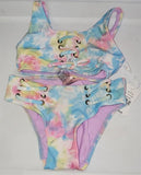 NWT PIlyq 4 Girls Groovy Lace UP Bikini Swimsuit Tie Dye 98347