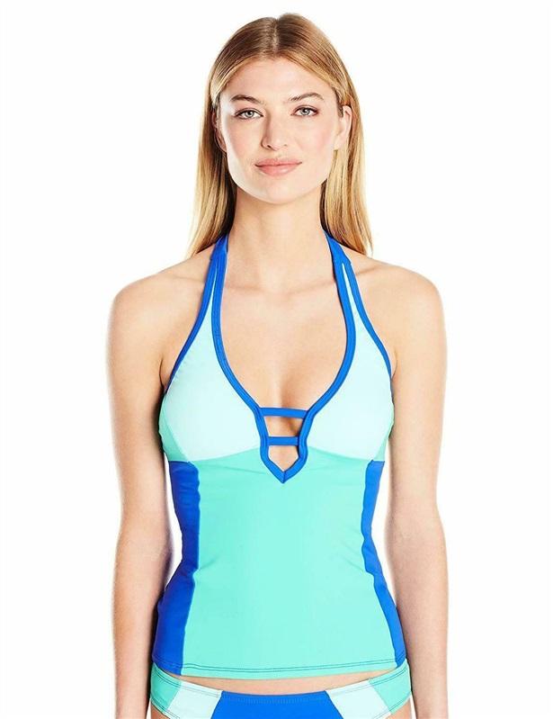 NWT Nautica S Shades of The Sea Color Block Strap Front Halter Tankini 98360