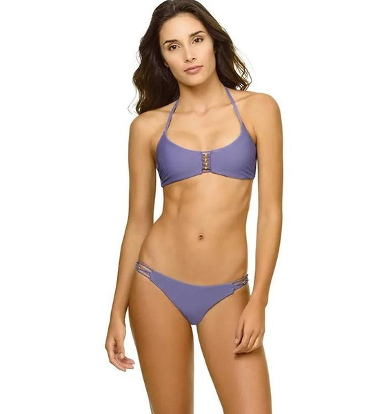 NWT PIlyq L Amethyst Zen Braided Purple Strappy Halter Bikini Swim Set #98486