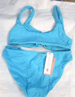NWT Pilyq S Marine Blue Lace Up Bikini Top & Full Band Bikini Swim Bottom 98501