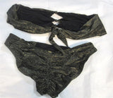 NWOT PilyQ S Twilight Bandeau Knotted Bikini Top & Bottom Black Gold 98505