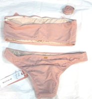 NWT Pilyq M Rose Gold Bandeau Top & Cheeky Bottom Swimsuit Pink 98507