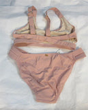 NWT Pilyq S Rose Gold Riviera Top & Stitched Tab Bottom Swimsuit Pink 98508