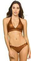 NWT Pilyq S Copper Reversible Seamless Wave Neck Halter Bikini Swim Set #98509