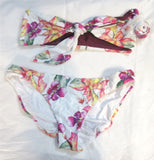 NWT Pilyq S Watercolor Floral Bandeau Twist Tie Cheeky Bikini Swim Set #98525