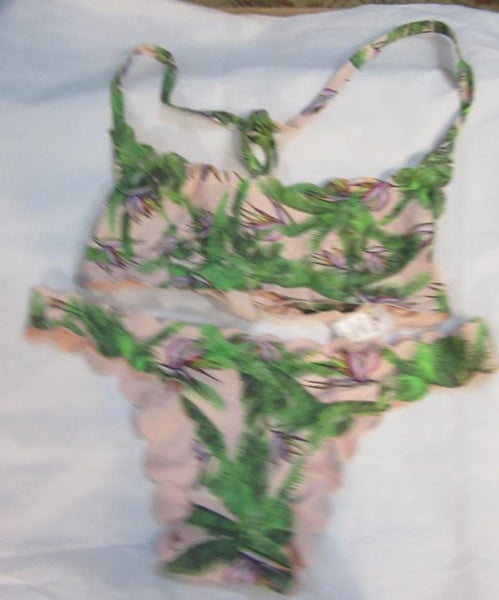 NWOT Pilyq S Bird Paradise Reversible Scoop Neck Halter Cheeky Bikini Set 98526