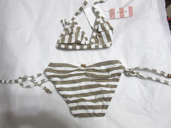 NWT PIlyq 2 Girls Mosaic Gold Side Tie Bikini Swim Set 98527