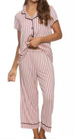 NWT Felina LG Bisou Stripe Cap Sleeve PJ Top w/ Capri Pant Set Pink 98542